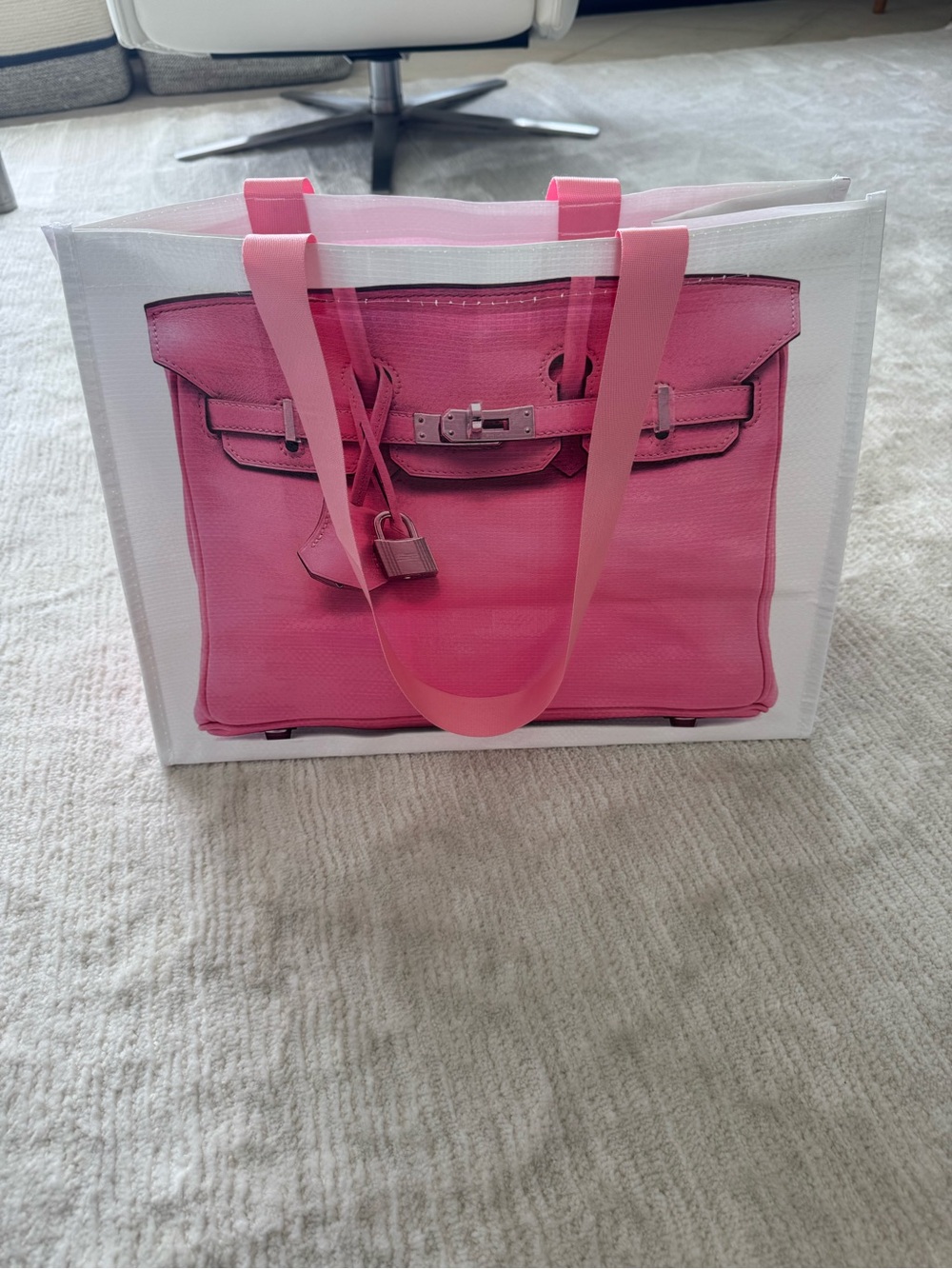 Pink Graphic Tote Bag with Contrast Strap